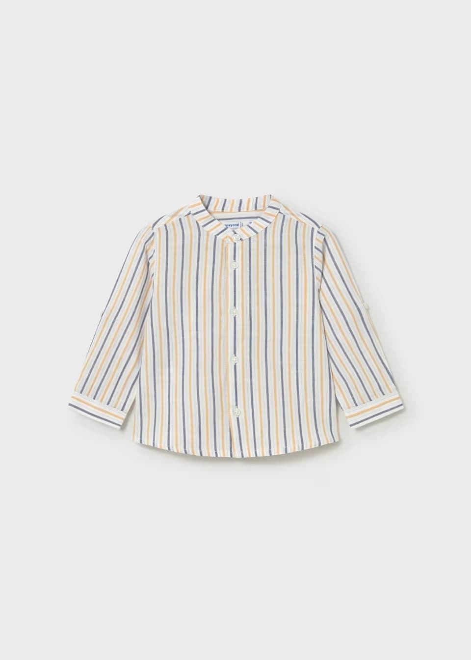 Mayoral Camisa de manga larga con lino y cuello mao bebé peach - Imagen 1