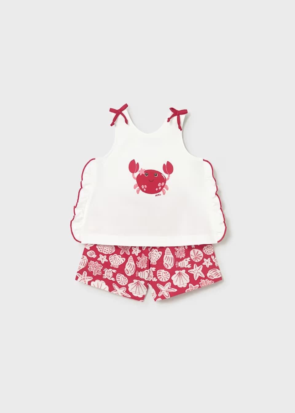 Mayoral Conjunto pantalón corto estampado y camiseta bebé rojo - Imagen 1
