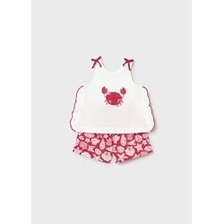Mayoral Conjunto pantalón corto estampado y camiseta bebé rojo - Imagen 1