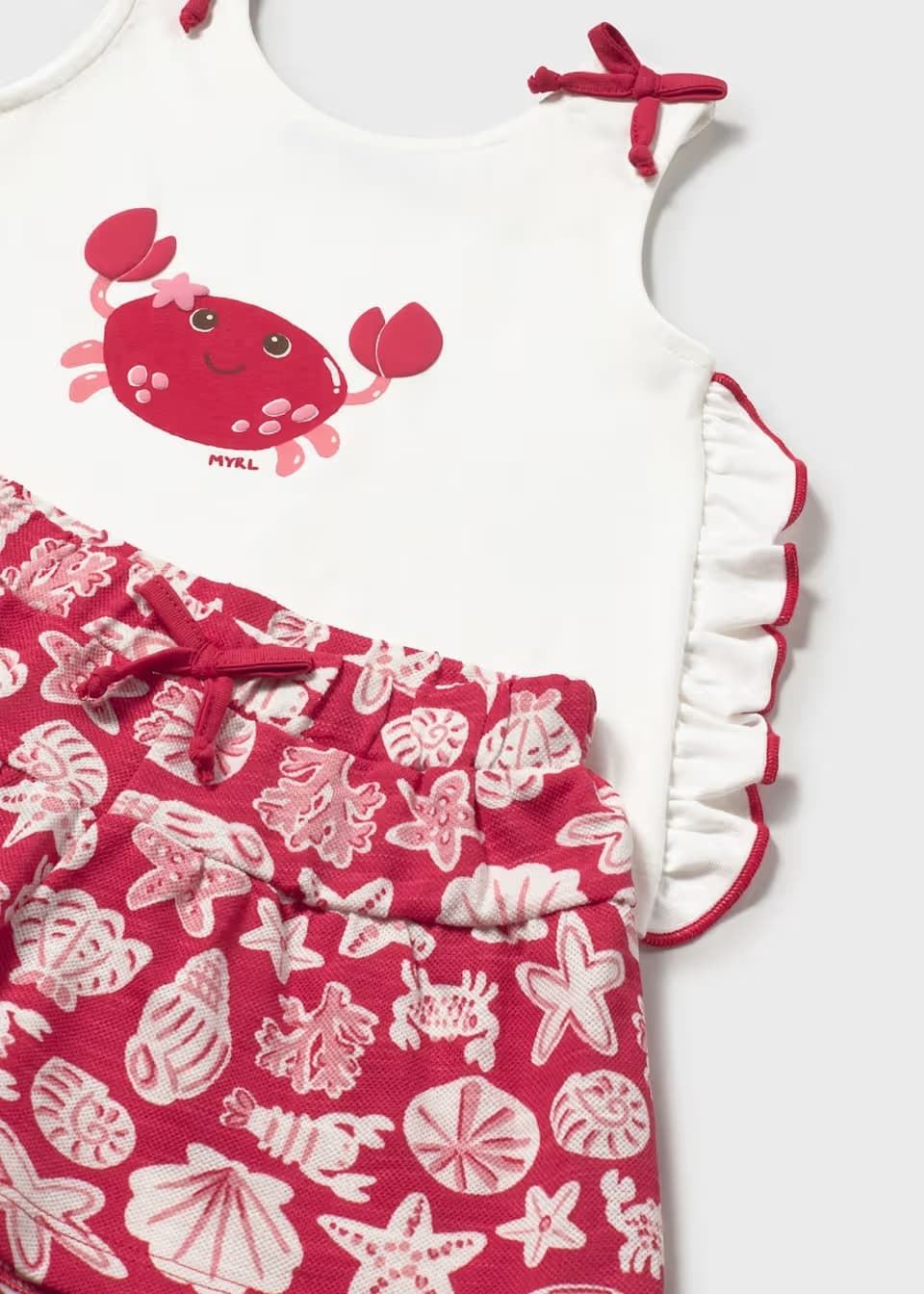 Mayoral Conjunto pantalón corto estampado y camiseta bebé rojo - Imagen 3