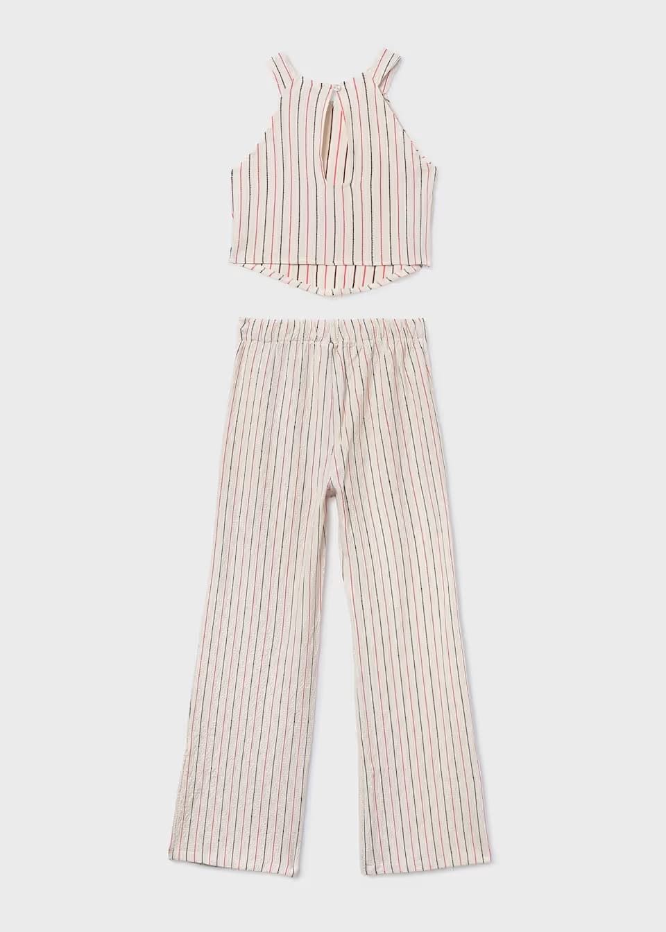 Mayoral Conjunto pantalón largo y top rayas chica crudo-coral - Imagen 2