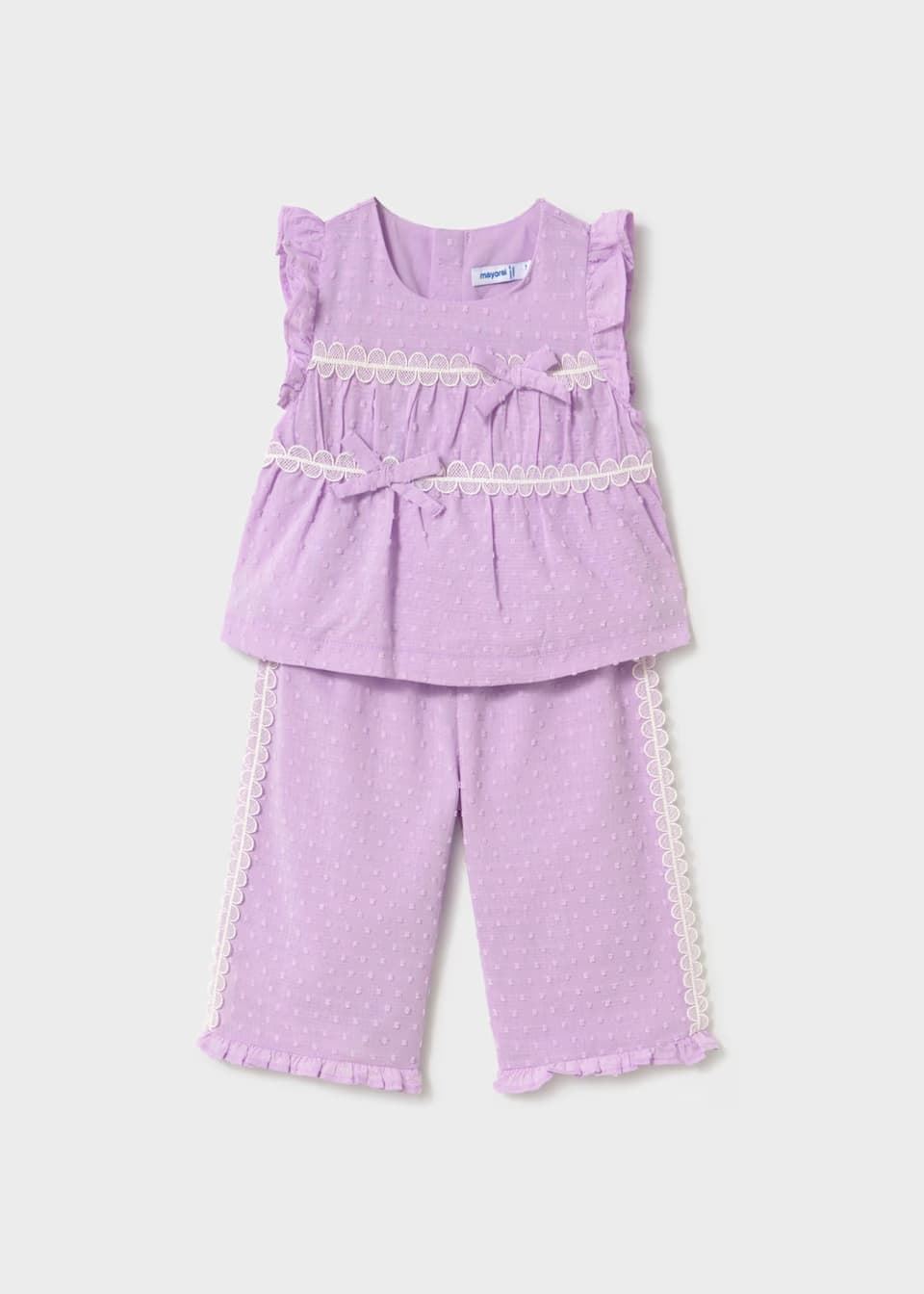 Mayoral Conjunto pantalón y blusa volantes bebé malva - Imagen 1
