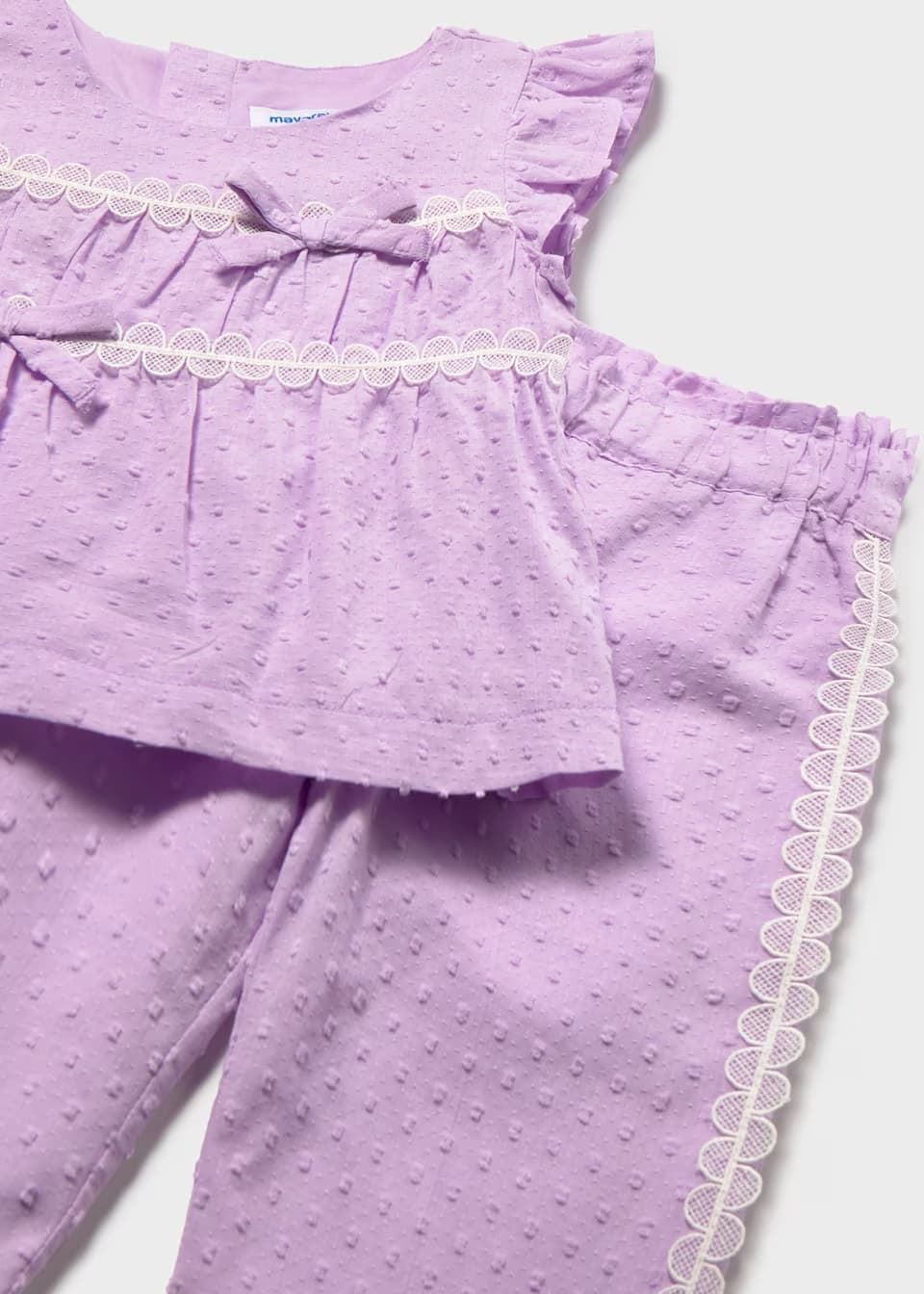 Mayoral Conjunto pantalón y blusa volantes bebé malva - Imagen 3